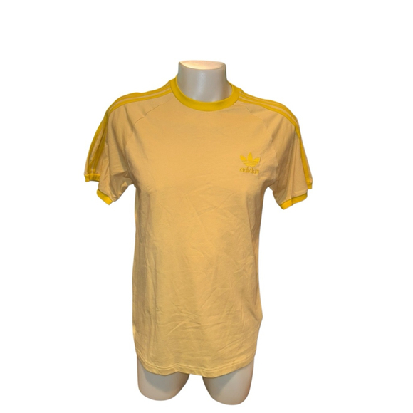Men's Adidas Yellow 3-Stripes Short Sleeve Tee Size L - Picture 1 of 3